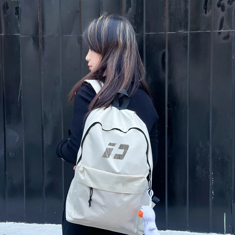ADOONGA Canvas Backpack Regular Unisex Black/White-5
