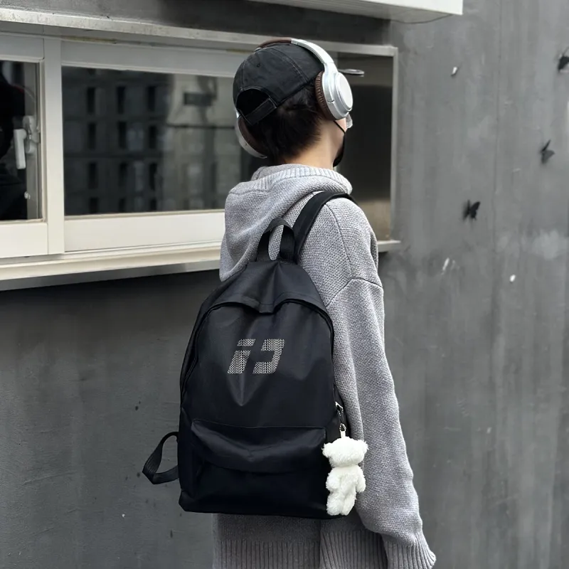 ADOONGA Canvas Backpack Regular Unisex Black/White-1