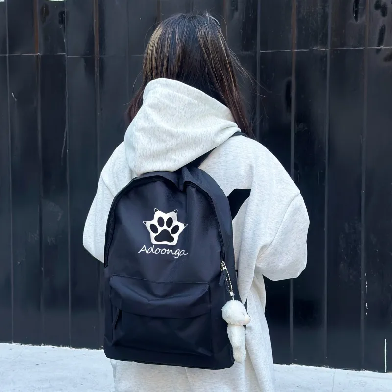 ADOONGA Canvas Backpack Unisex Black/White-1