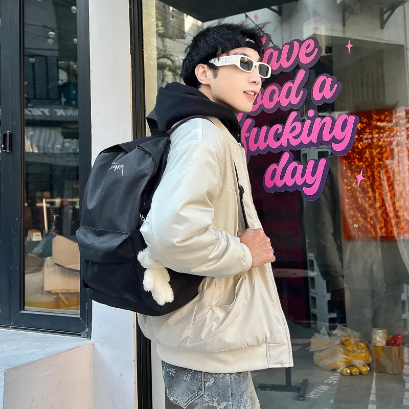 ADOONGA Canvas Backpack Regular Unisex Black-1