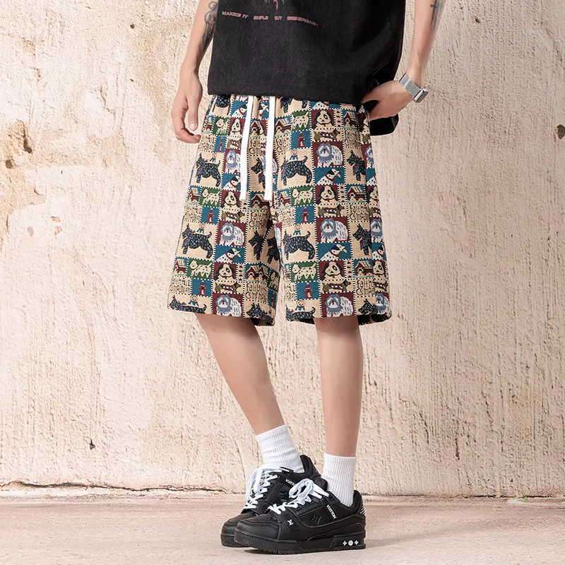 ADOONGA Casual Shorts Unisex Embroidery Dog-3