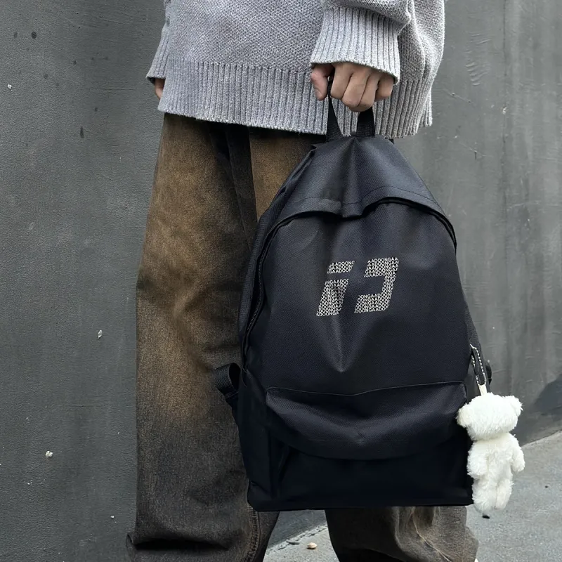 ADOONGA Canvas Backpack Regular Unisex Black/White-3