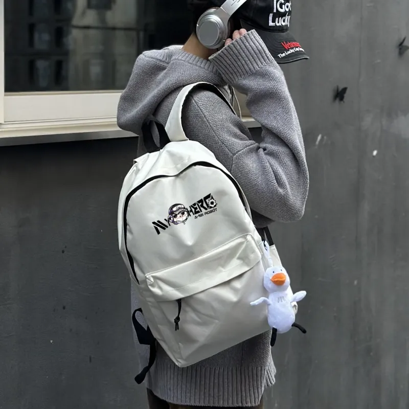 ADOONGA Canvas Backpack Unisex White/Black-1