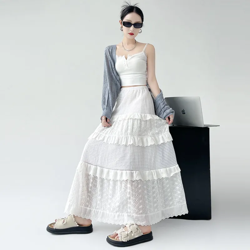 ADOONGA Casual Long Skirt Women's White-4