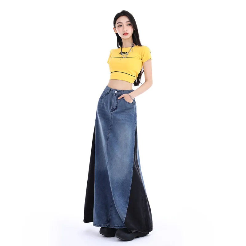 ADOONGA Denim Long Skirts Women's-5