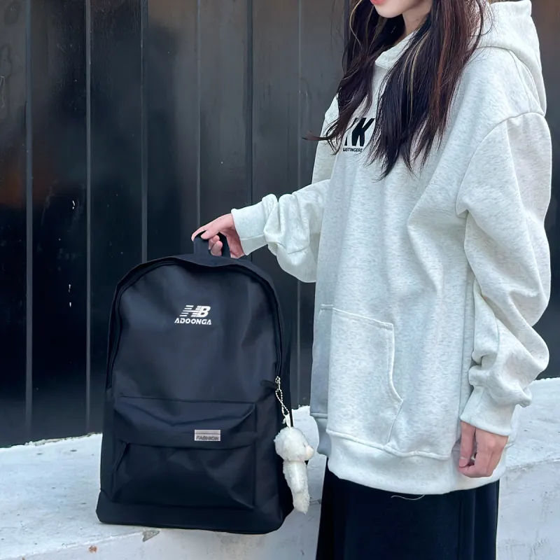 ADOONGA Nylon Backpack Regular Unisex Black/White-3