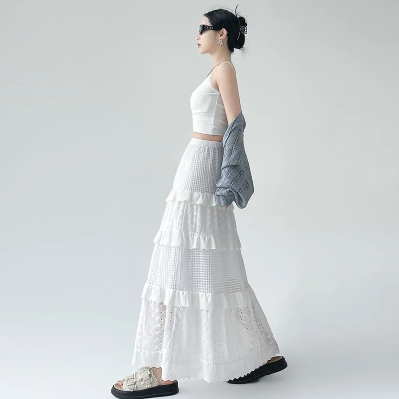 ADOONGA Casual Long Skirt Women's White-2
