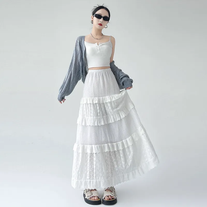ADOONGA Casual Long Skirt Women's White-1