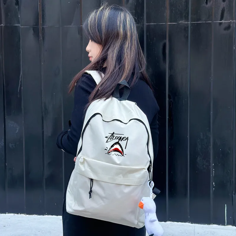 ADOONGA Canvas Backpack Regular Unisex Black/White-1