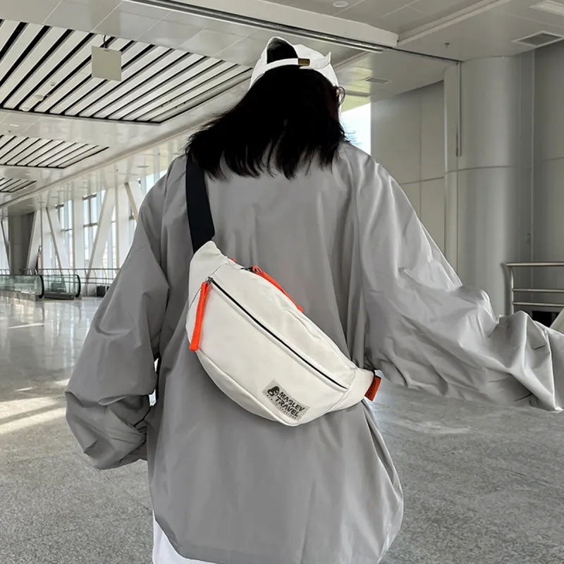 ADOONGA Nylon One Shoulder Fanny Pack Small Size Unisex White/Orange/Black/Khaki/Blue-3