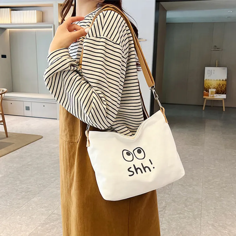 ADOONGA Canvas One Shoulder Crossbody Canvas Bag Regular Unisex Ecru-1