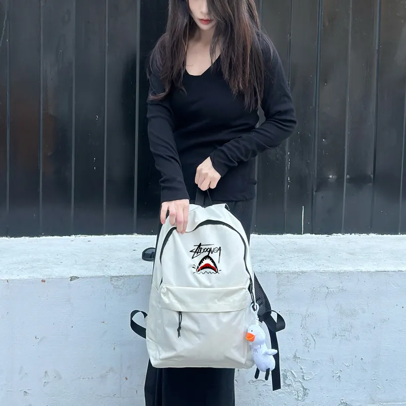 ADOONGA Canvas Backpack Regular Unisex Black/White-2