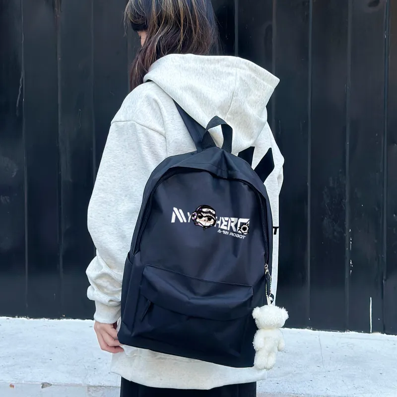 ADOONGA Canvas Backpack Unisex White/Black-6
