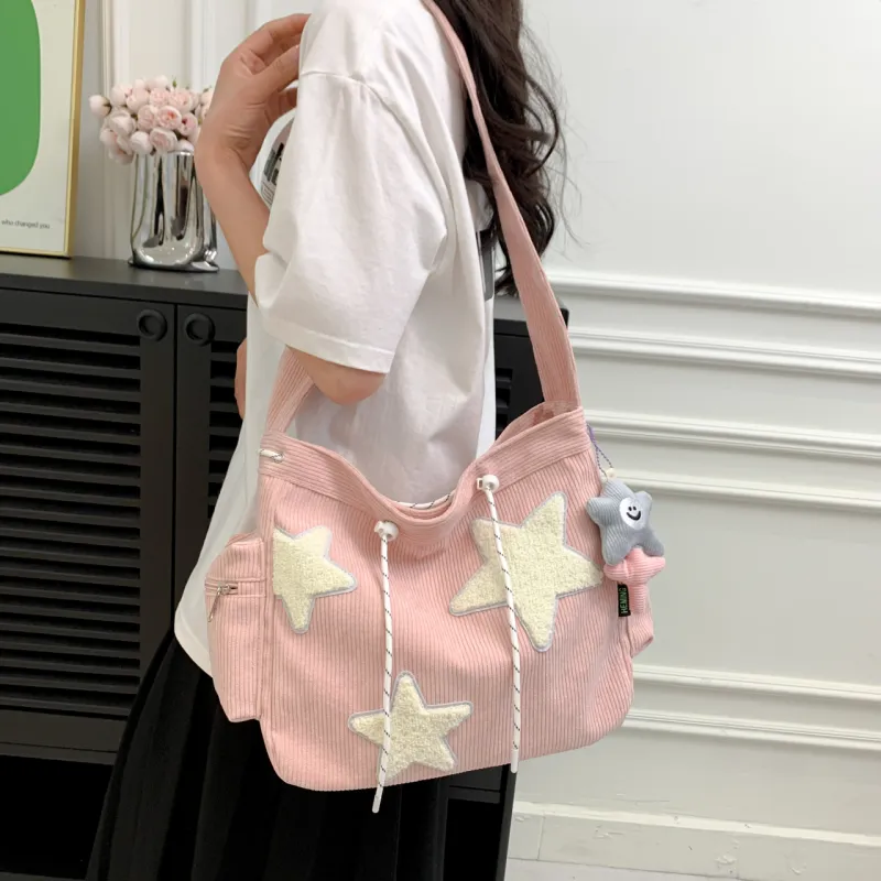 FAMAN Corduroy Crossbody Bag, Shoulder Bag Women's Pink/Black/White/Green-4