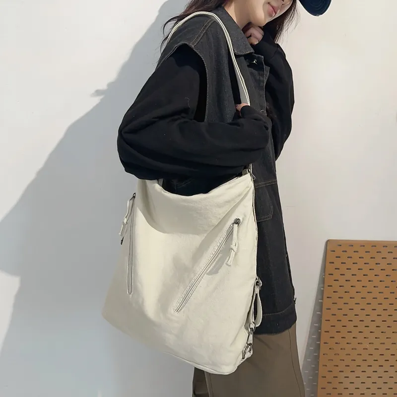 FAMAN Canvas Canvas Bag Commute Shoulder Bag Regular Unisex Black/White/Green/Brown-2