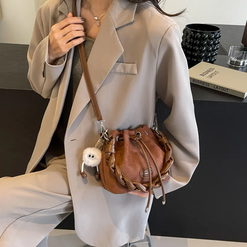 FAMAN PU Bucket Bags Shoulder Bags Regular Women's Pink/Coffee/Brown/Black-14