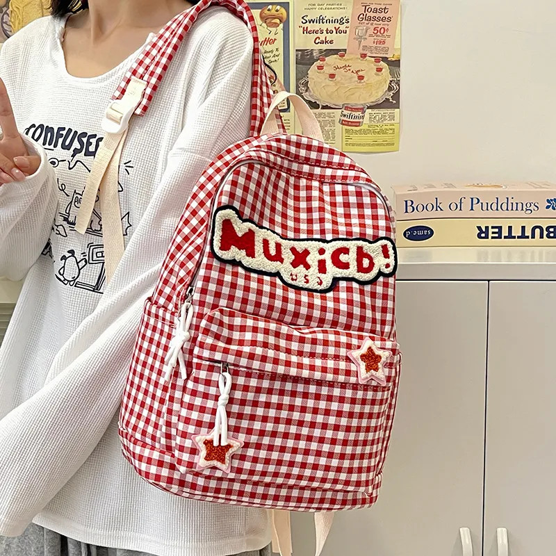 FAMAN Nylon Backpack Regular Women's Red And White Plaid/Black And White Plaid-3