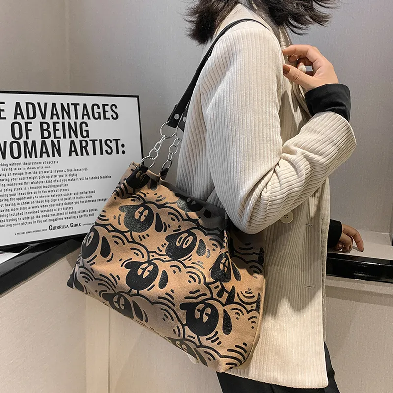 FAMAN Canvas Canvas Bag Shoulder Bags Women's White/Brown-5