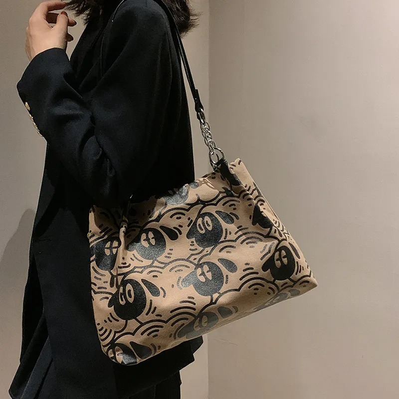 FAMAN Canvas Canvas Bag Shoulder Bags Women's White/Brown-6