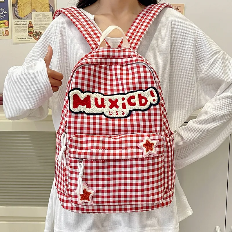 FAMAN Nylon Backpack Regular Women's Red And White Plaid/Black And White Plaid-4