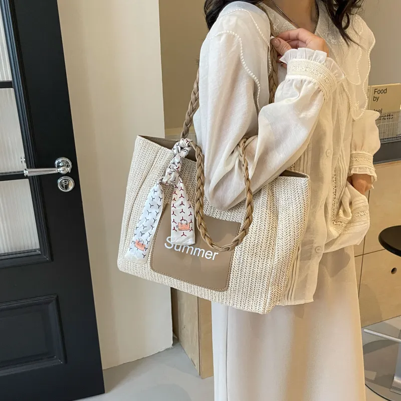 FAMAN Straw Woven Handbag, Shoulder Bag Women's White/Green/Pink/Coffee-16