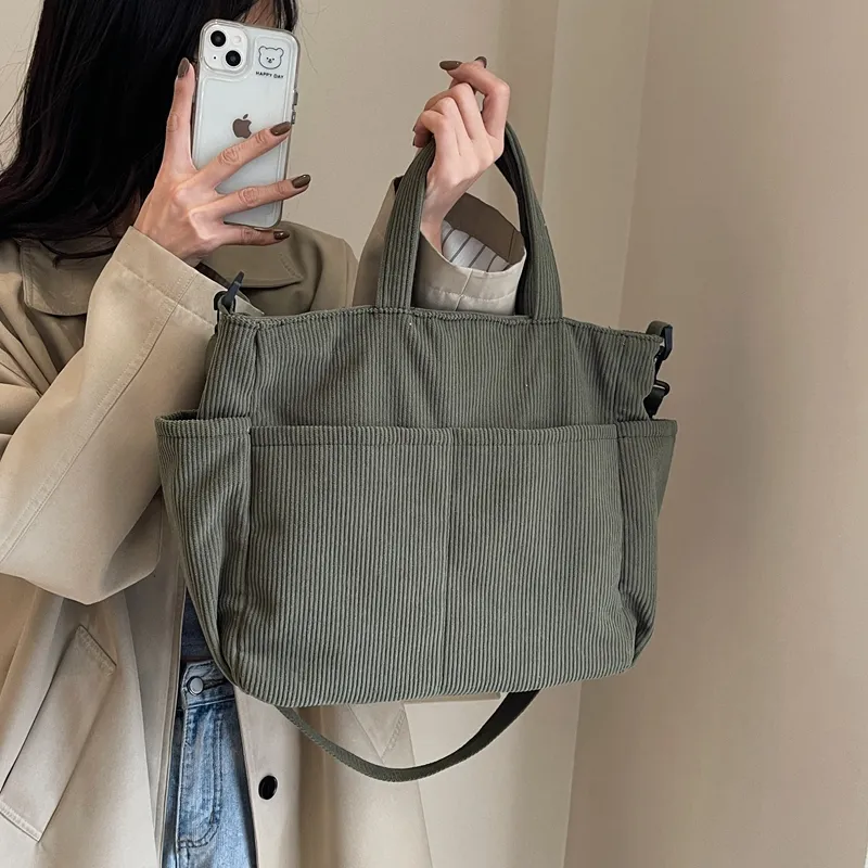 FAMAN Strips Shoulder Bags Handbags Women's Ecru/Black/Khaki/Green-23