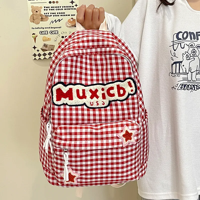 FAMAN Nylon Backpack Regular Women's Red And White Plaid/Black And White Plaid-5