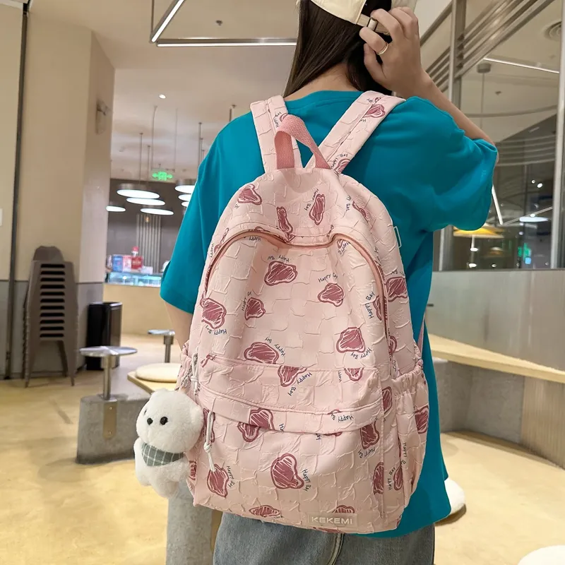 FAMAN Nylon Backpack Regular Unisex Pink+Charm/White+Charm/Purple+Charm/Black+Charm/Green+Charm/Blue+Charm-3