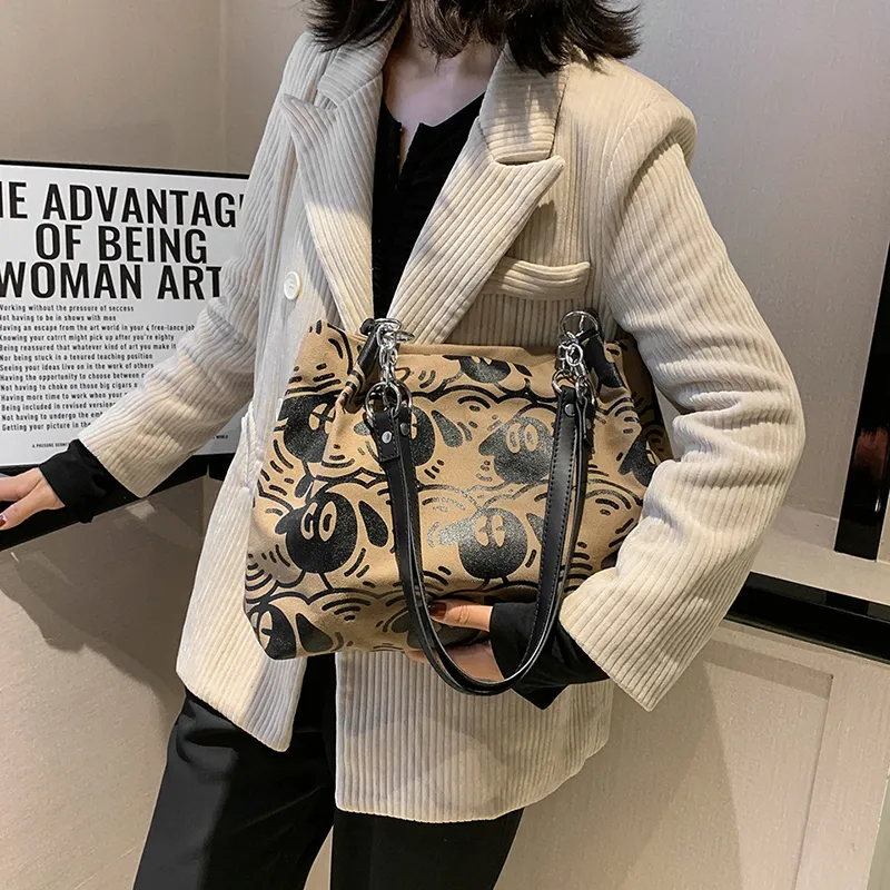 FAMAN Canvas Canvas Bag Shoulder Bags Women's White/Brown-1