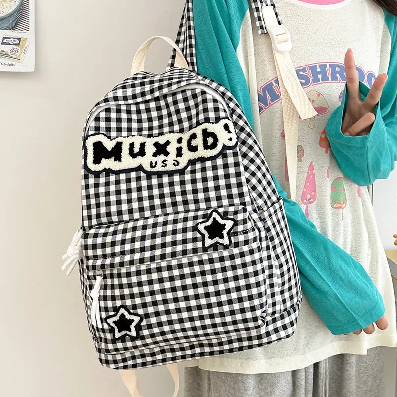 FAMAN Nylon Backpack Regular Women's Red And White Plaid/Black And White Plaid-13