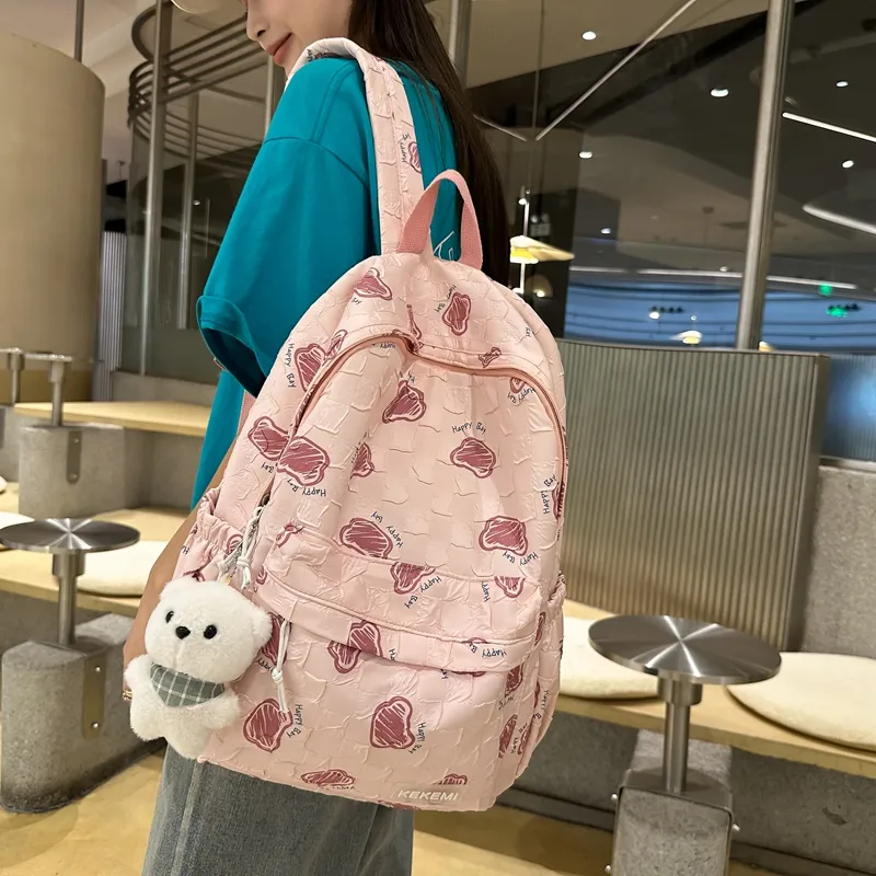 FAMAN Nylon Backpack Regular Unisex Pink+Charm/White+Charm/Purple+Charm/Black+Charm/Green+Charm/Blue+Charm-2