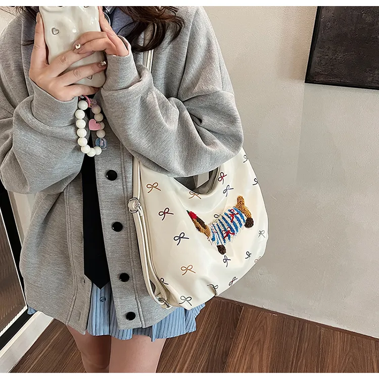 FAMAN PU Shoulder Bag Regular Women's Ecru/Black-2