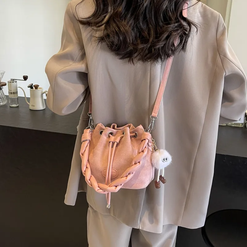FAMAN PU Bucket Bags Shoulder Bags Regular Women's Pink/Coffee/Brown/Black-5