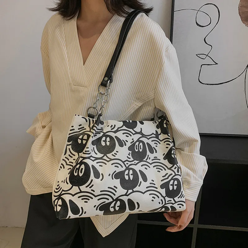 FAMAN Canvas Canvas Bag Shoulder Bags Women's White/Brown-12