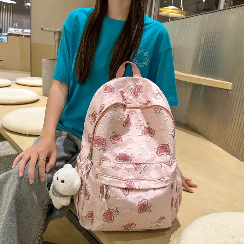 FAMAN Nylon Backpack Regular Unisex Pink+Charm/White+Charm/Purple+Charm/Black+Charm/Green+Charm/Blue+Charm-1