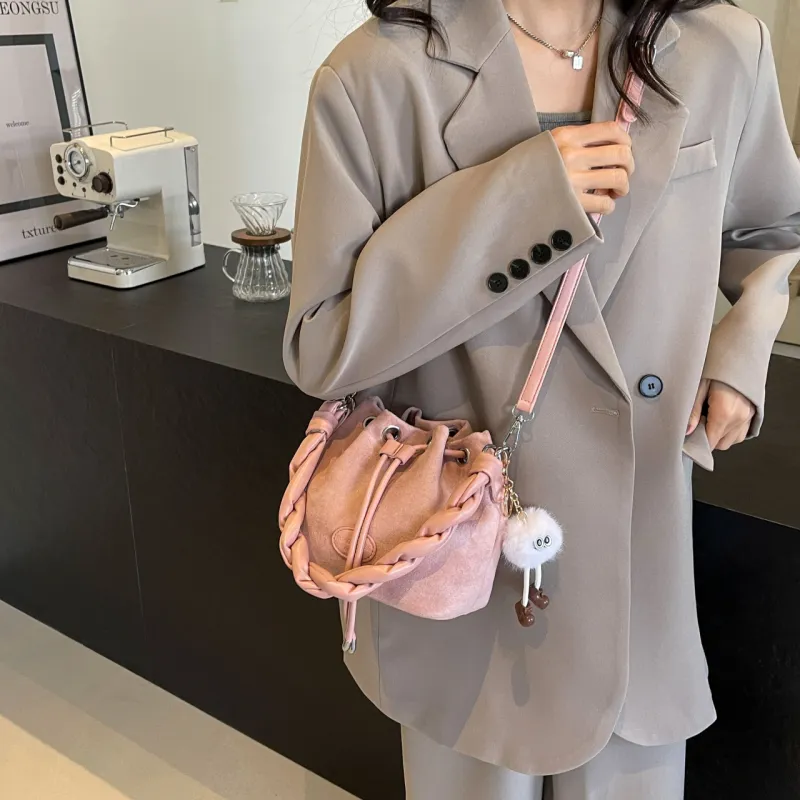 FAMAN PU Bucket Bags Shoulder Bags Regular Women's Pink/Coffee/Brown/Black-4