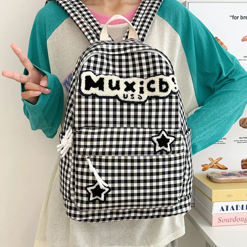 FAMAN Nylon Backpack Regular Women's Red And White Plaid/Black And White Plaid-11