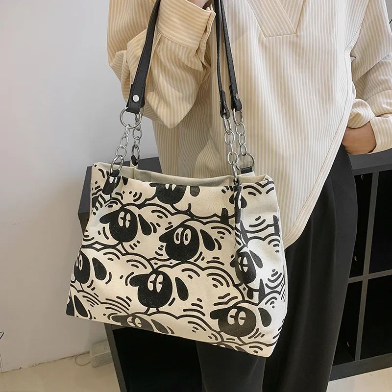 FAMAN Canvas Canvas Bag Shoulder Bags Women's White/Brown-10