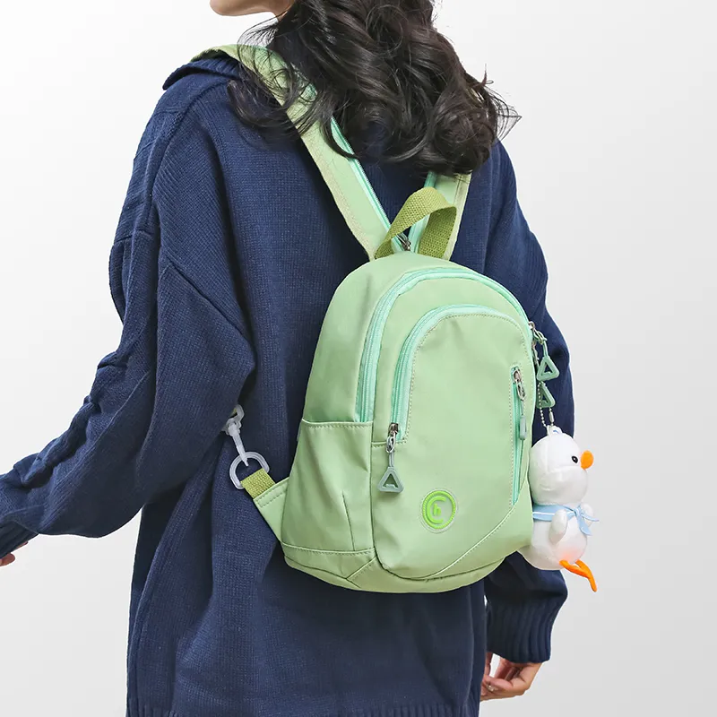 FAMAN Nylon Fabric Backpack Small Size Women's Ecru/Black/Yellow/Green-20