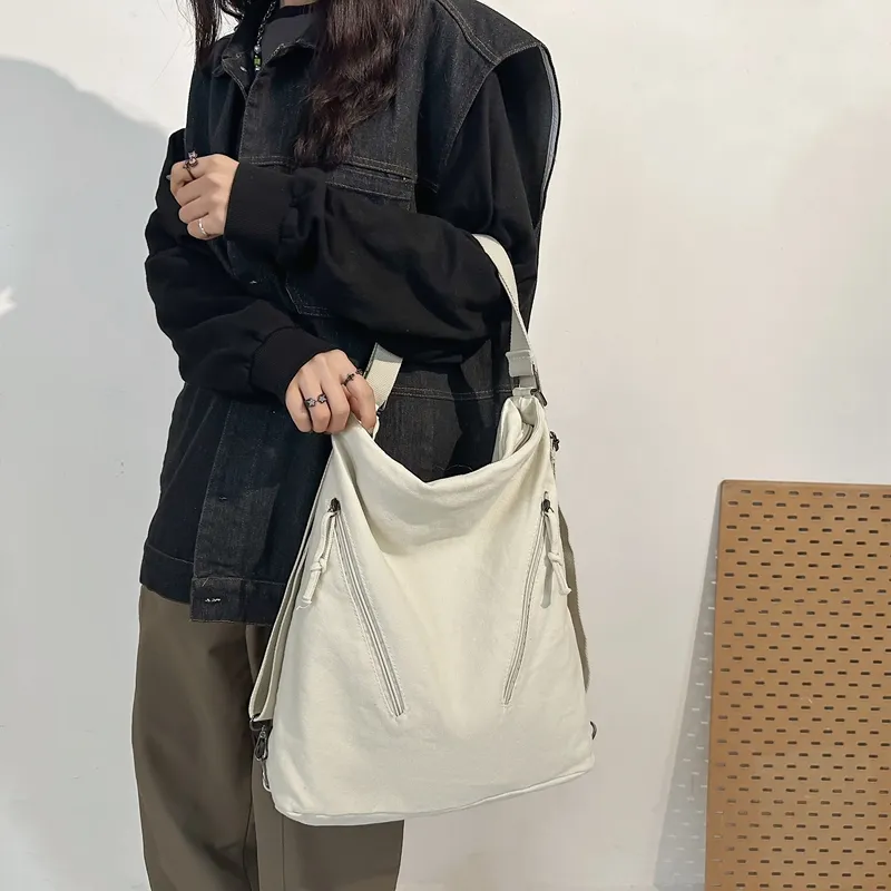 FAMAN Canvas Canvas Bag Commute Shoulder Bag Regular Unisex Black/White/Green/Brown-5