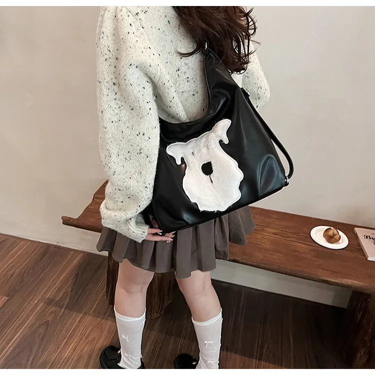 FAMAN PU Shoulder Bag Regular Women's Ecru/Black-9