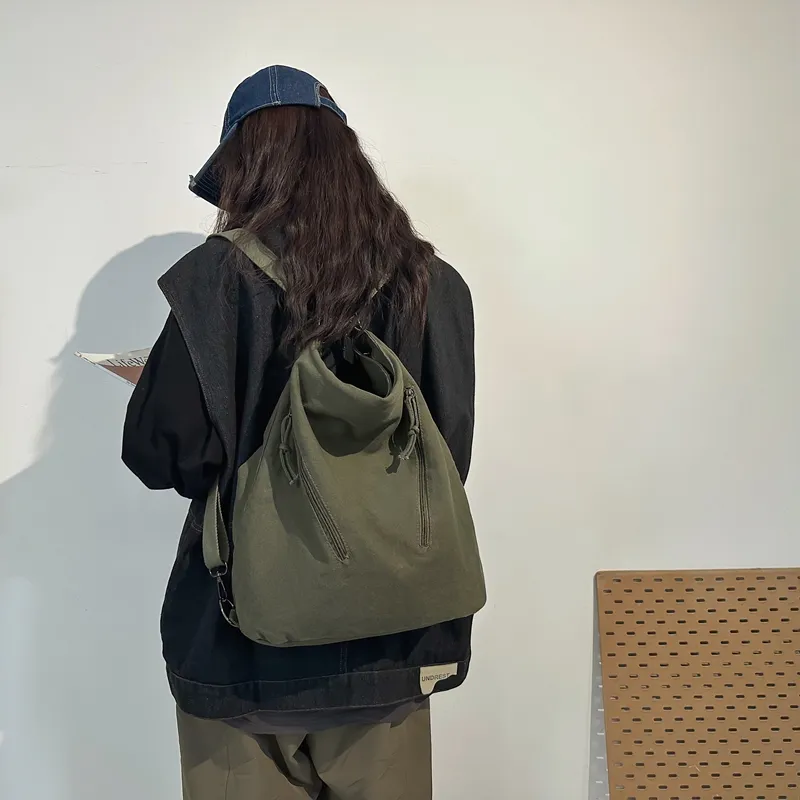 FAMAN Canvas Canvas Bag Commute Shoulder Bag Regular Unisex Black/White/Green/Brown-14