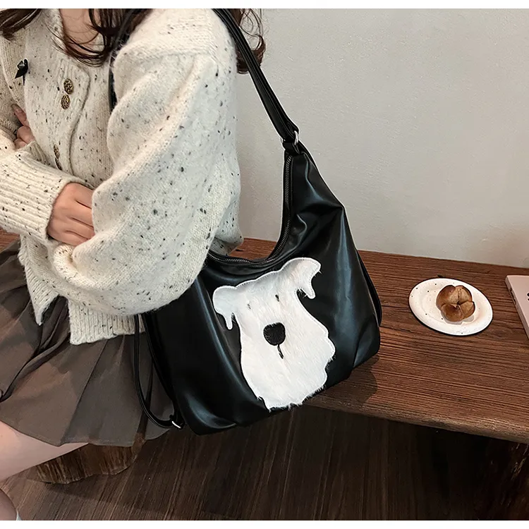 FAMAN PU Shoulder Bag Regular Women's Ecru/Black-8