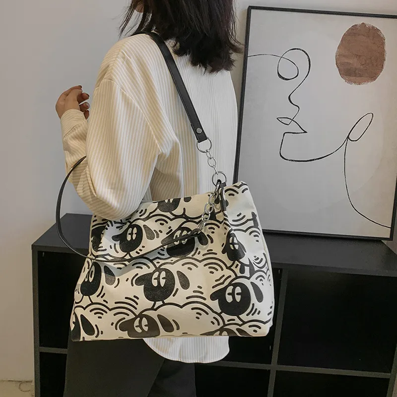 FAMAN Canvas Canvas Bag Shoulder Bags Women's White/Brown-13