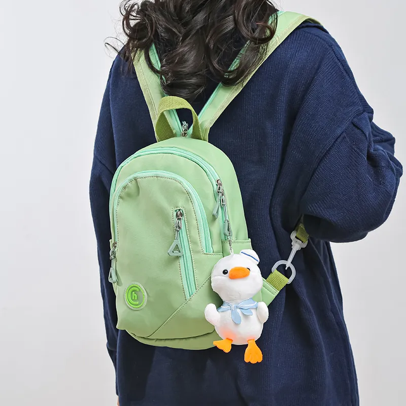 FAMAN Nylon Fabric Backpack Small Size Women's Ecru/Black/Yellow/Green-19