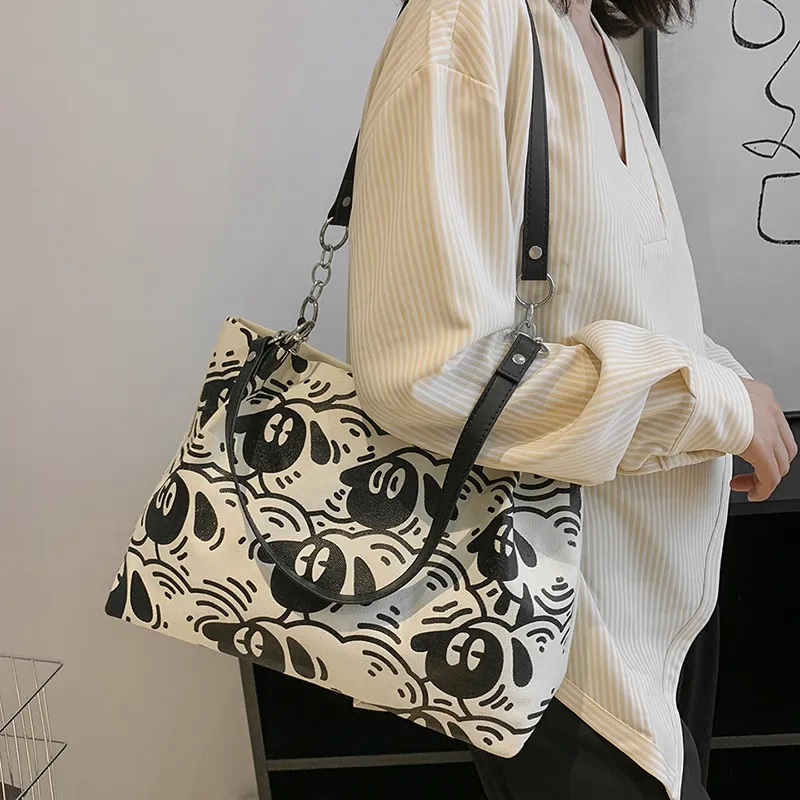 FAMAN Canvas Canvas Bag Shoulder Bags Women's White/Brown-11