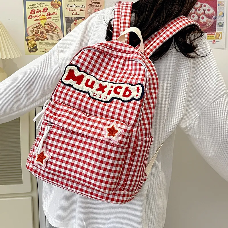 FAMAN Nylon Backpack Regular Women's Red And White Plaid/Black And White Plaid-2