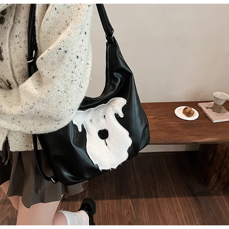 FAMAN PU Shoulder Bag Regular Women's Ecru/Black-10