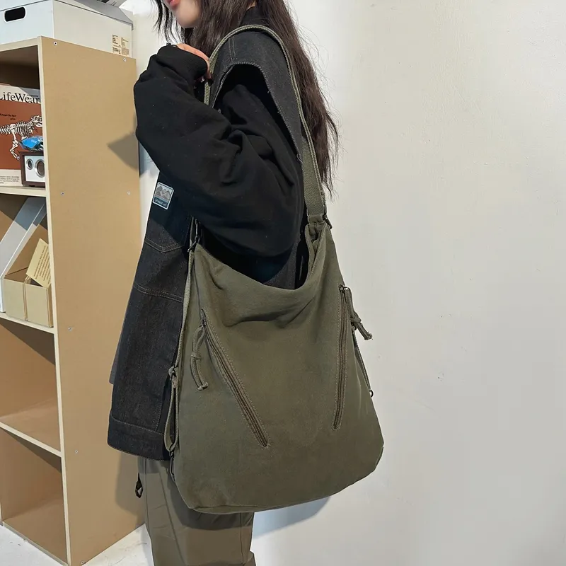 FAMAN Canvas Canvas Bag Commute Shoulder Bag Regular Unisex Black/White/Green/Brown-12