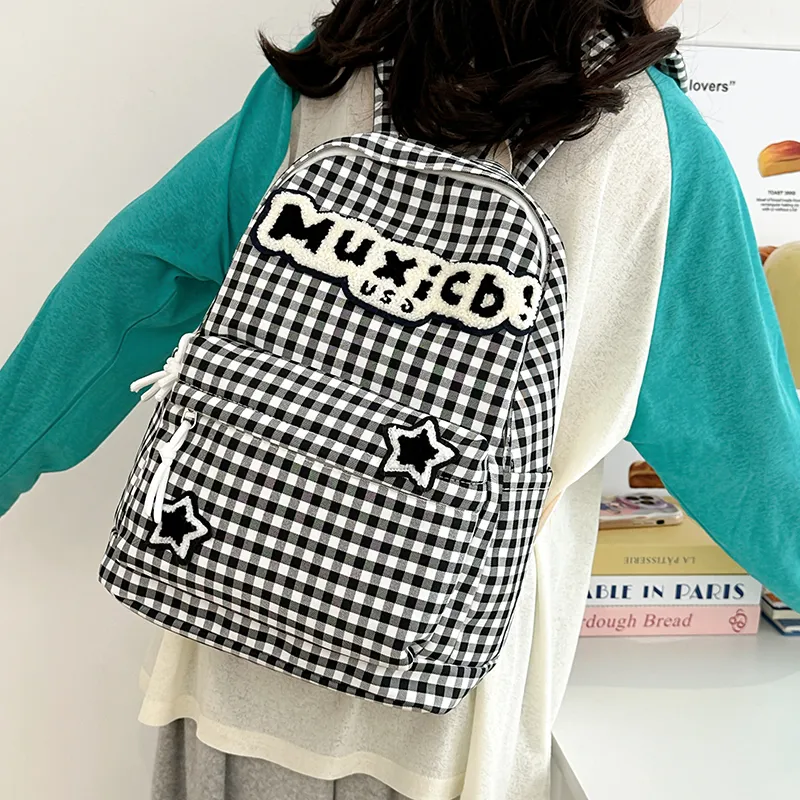 FAMAN Nylon Backpack Regular Women's Red And White Plaid/Black And White Plaid-9